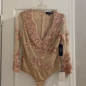 Lulus Nude Mesh and Sequin Bodysuit